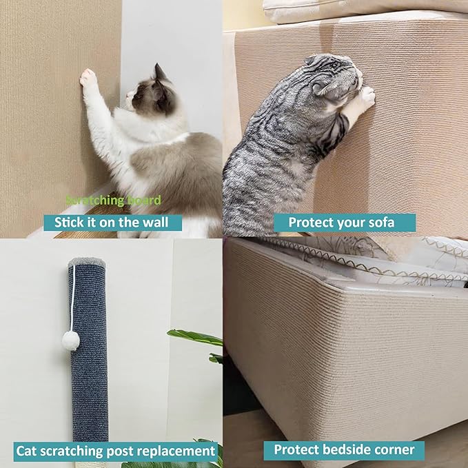 Cat Scratch Furniture Protector,78.7"x15.8" Asisumption Cat Scratching Mat self-Adhesive,Cat Carpet remnants,Replacement Parts for Cat Tree,DIY Climbing Cat Scratcher(Beige)