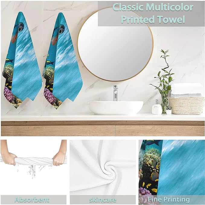 2 Pack Hand Bath Towel,Sea Turtle Fingertip Towel Bathtub Decorative Bath Towel Bathroom Kitchen Towel Set Highly Absorbent SPA Gym Towels 14x28 Inch