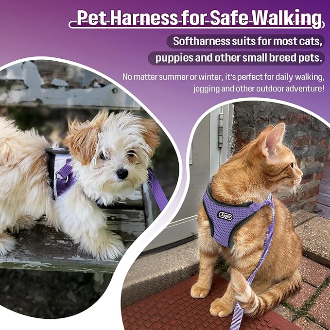 Supet Cat Harness and Leash Set - Soft Mesh Adjustable Cat Vest Harness with Reflective Strap for Walking Cat and Puppy Rabbit