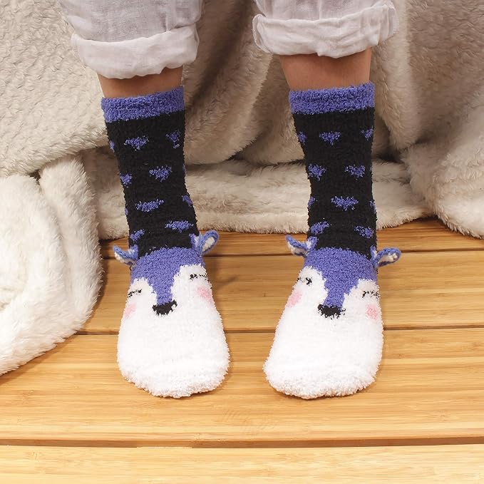 BambooMN Women's Super Soft Warm Microfiber Fuzzy Cozy Animal Socks or Christmas Winter Animal Socks, Value Pack