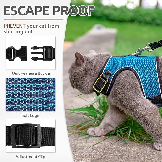 PUPTECK Soft Mesh Cat Vest Harness and Leash Set Puppy Padded Pet Harnesses Escape Proof for Cats Small Dogs (X-Large, Lake Blue)