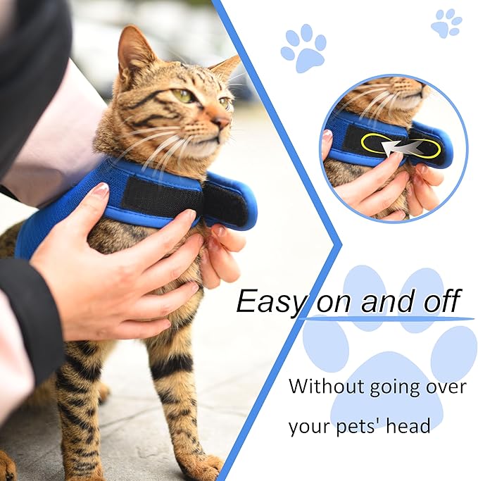 Cat Harness and Leash for Walking Escape Proof Breathable Mesh Fabric, Solid Blue, XX-Large, Adjustable Cat Walking Jackets, Padded Stylish Cat Vest
