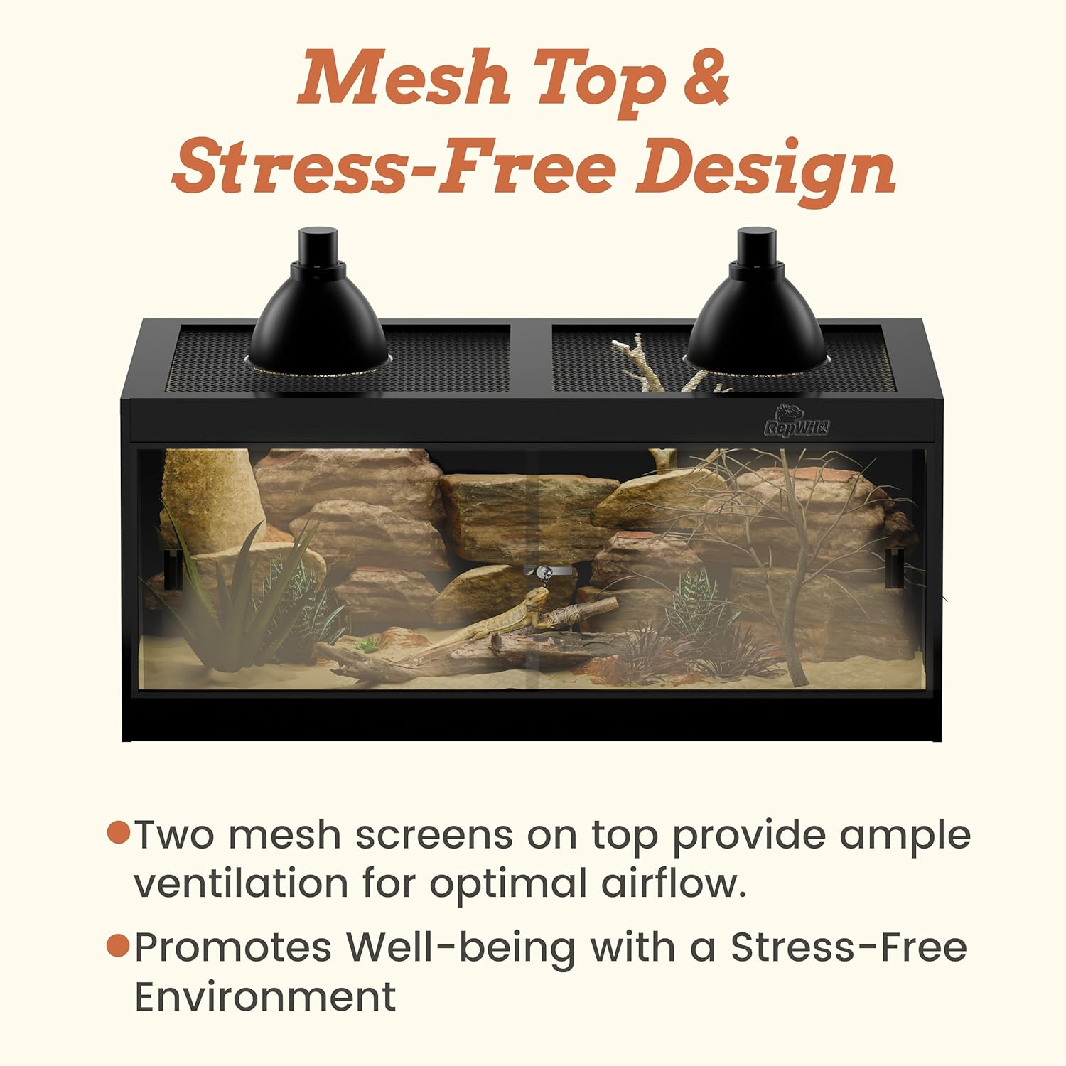 4x2x2 (120 Gallon) PVC Reptile Enclosure, RepWild Terrarium/Tank with Heavy-Duty Screen Top, Glass Sliding Doors & Lock for Bearded Dragons, Ball Python, Geckos, Lizards