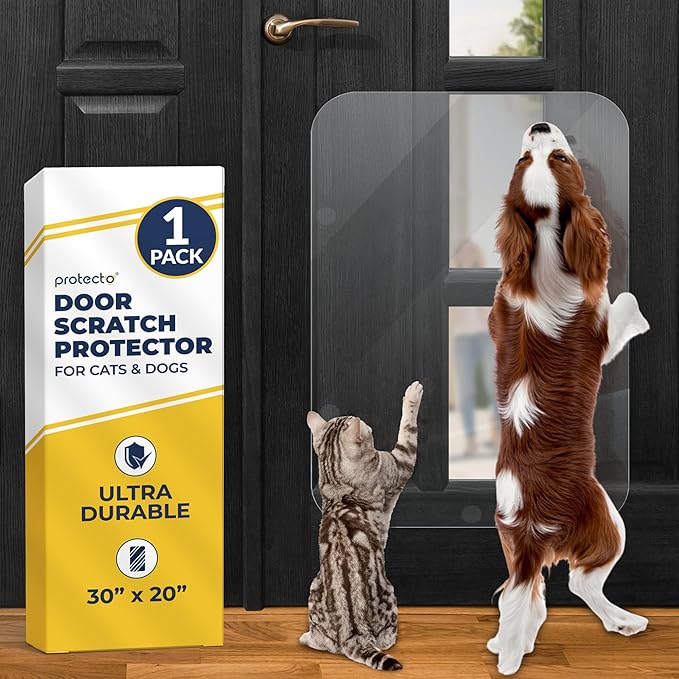 PROTECTO Door Protector from Dog Scratching, Cat Dog Scratch Door Protector, 30x20 Dog Door Scratch Protector for Indoors Outdoors, Easy Installation on Window Wall, Glass Door, Screen Door