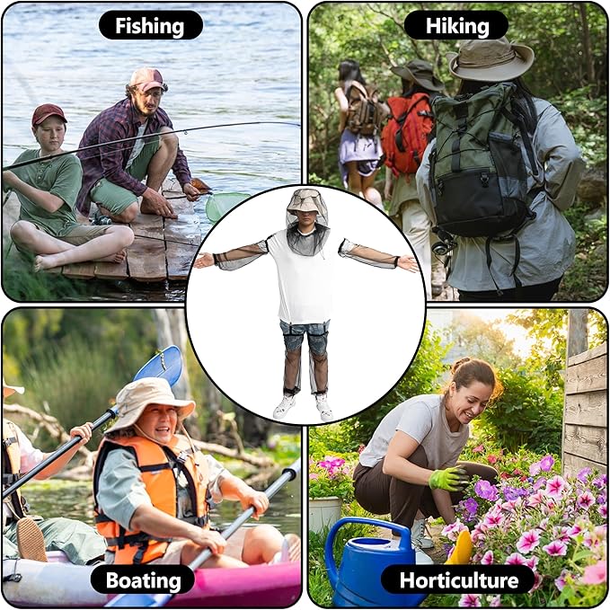 5 Pcs Mosquito Netting Suit-Extra Large Mosquito Head Net Mesh,Arm and Leg Sleeves-Mosquito Protection Suit for Men Women Camping Hiking Fishing