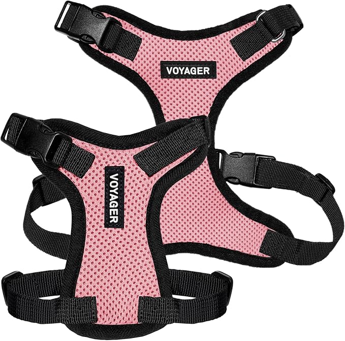 Voyager Step-in Lock Pet Harness - All Weather Mesh, Adjustable Step in Harness for Cats and Dogs by Best Pet Supplies - Pink/Black Trim, XS