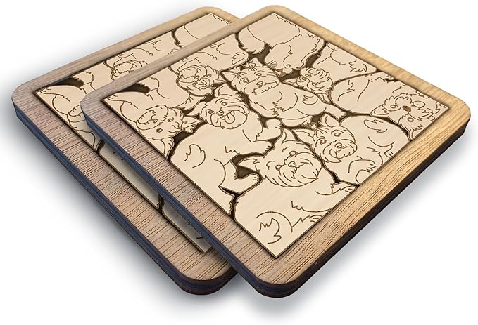 02 Yorkshire Dog Coaster - Yorkie Dog Puzzle Wooden Coaster Set - Interlocking Jigsaw Drink Mats with Laser-Cut Design for Yorkshire Terrier Lovers (Yorkshire Dog)