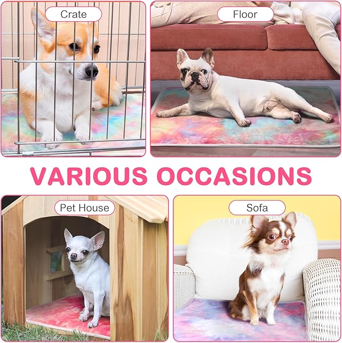 4 Pack Self Heating Cat Bed Cat Self Warming Pad with Removable Cover Extra Warm Thermal Pet Pad Washable Pet Crate Mat Anti Slip Kennel Pad for Indoor Outdoor Pets (Tie Dye,20 x 28 Inches)