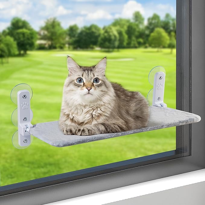Cat Window Perch, 6 Suction Cups 20‘’ Cat Window Hammock for Large Cats, Foldable Cat Bed Seat Cat Window Shelf for Cats Inside, Holds Well for Heavier Cats Easy to Adjust