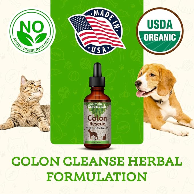 Animal Essentials Colon Rescue for Dogs & Cats - Constipation Relief, Stool Softener with Slippery Elm, Marshmallow Root, Licorice Root - 1 Fl Oz