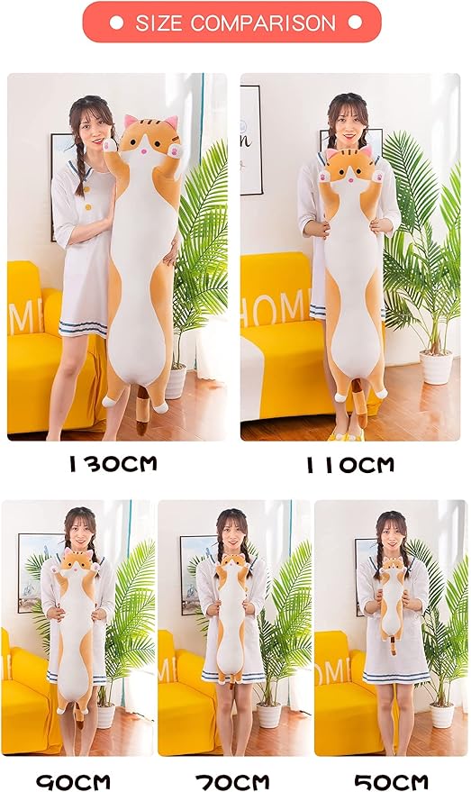 43.2in Plush Cat Soft Kids Plush Toy Pillow Plush Long Cotton Kitten Cuddly Toy Stuffed Animal Toy Gift for Kids Girlfriend(Pink,110cm/43.2in)