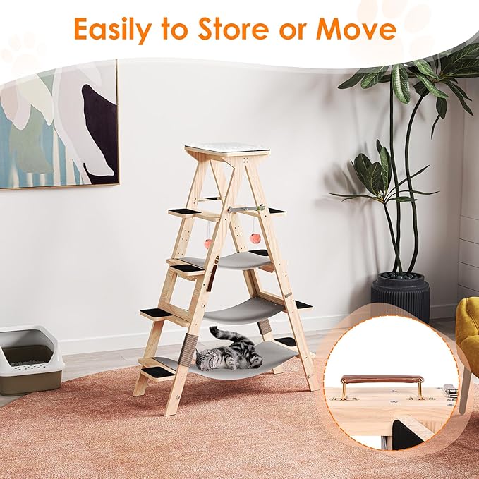5.3 Fts Height Cat Climber 5 Tiers Cat Climbing Shelves with Hammocks - Multi-cat Family Gospel, Luxury Cat Climbing Tree for Cat Exercise and Relaxing, Top Soft Cat Bed for Far-Reaching Views