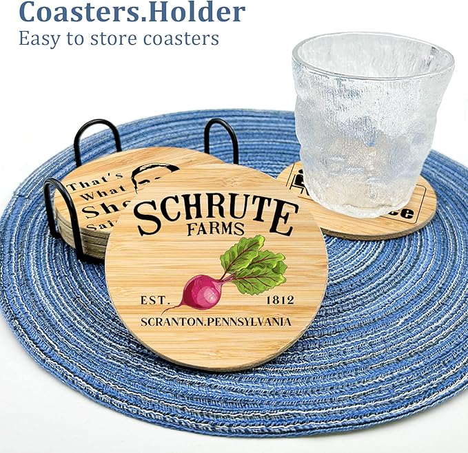 6 PCS The Office Cork Coasters for Drinks,The Office TV Show Merchandise,Funny Set with Coaster Holder,Dunder Mifflin Kitchen Decor,Michael Scott TV Themed Coasters Gifts for Fans