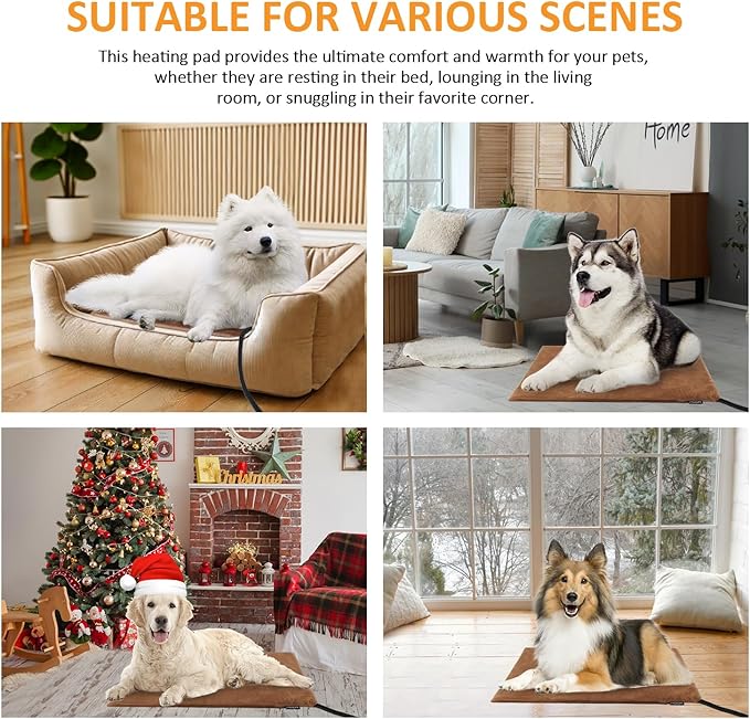 Upgraded Pet Heating Pad, 5 Adjustable Temperature & Timer, Electric Heated Dog Cat Bed for Winter, Auto Power-Off, Waterproof Chew-Resistant (L:26'' x 20'')