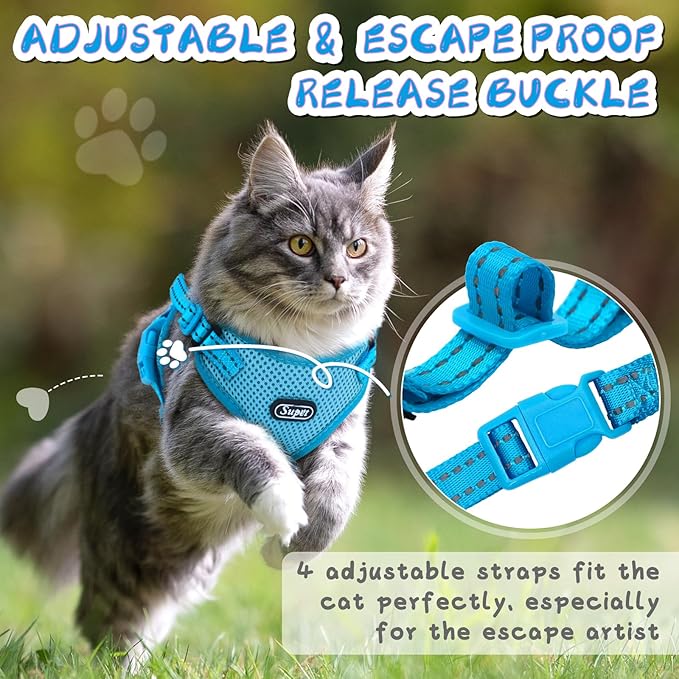 Supet Cat Harness and Leash Set for Small to Large Cats Adjustable Cat Vest Harness with Reflective Trim Universal Cat Leash and Harness for Cats/Puppies