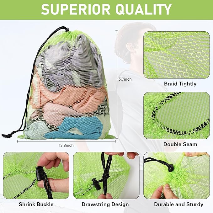 10/20/40/60/100PCS Mesh Drawstring Bag Durable Delicate Mesh Laundry Bag Multicolor Nylon Mesh Bag Small Mesh Gym Bag Travel Mesh Beach Bag Locking Closure Storage Bag For College, Gym, Yoga, Sport