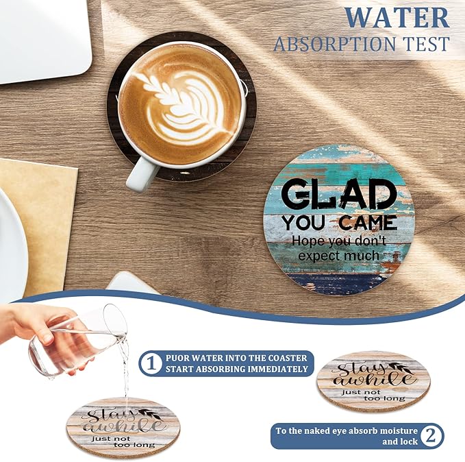 6 PCS Sarcastic Absorbent Cork Coasters for Drinks,Farmhouse Bar for Drinks with Holder,Funny Coasters to Protect Your Coffee Table,Gift for New Home Housewarming Bar Decor