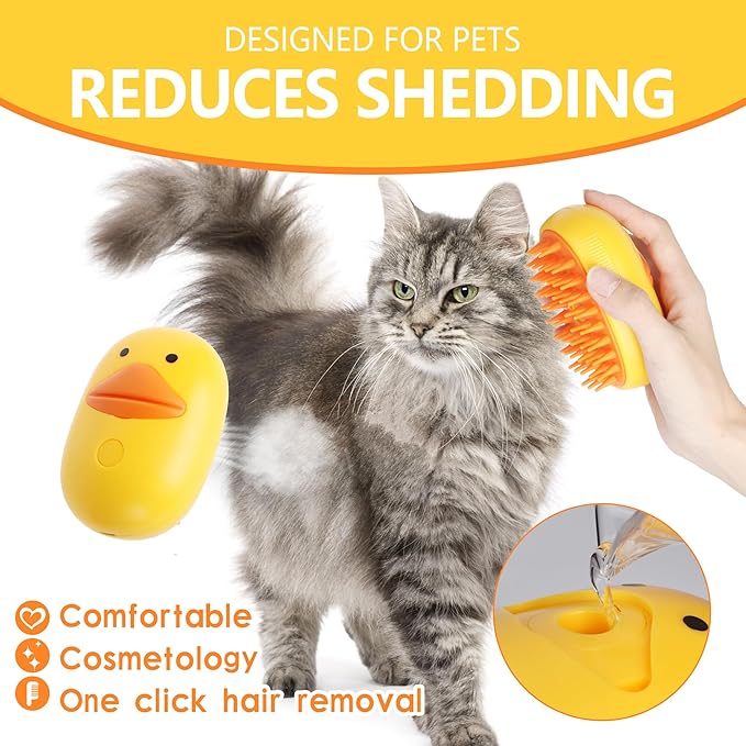 3 in 1 Cat Steam Brush for Shedding Spraing Cleaning and Massaging Dog Pet Hair Brush (White)