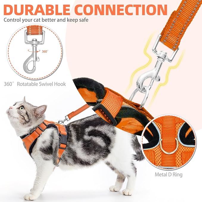 PUPTECK Cat Harness and Leash Set Escape Proof Reflective Cat Walking Harness Adjustable Soft Breathable Mesh Vest for Small Pets, Orange, S