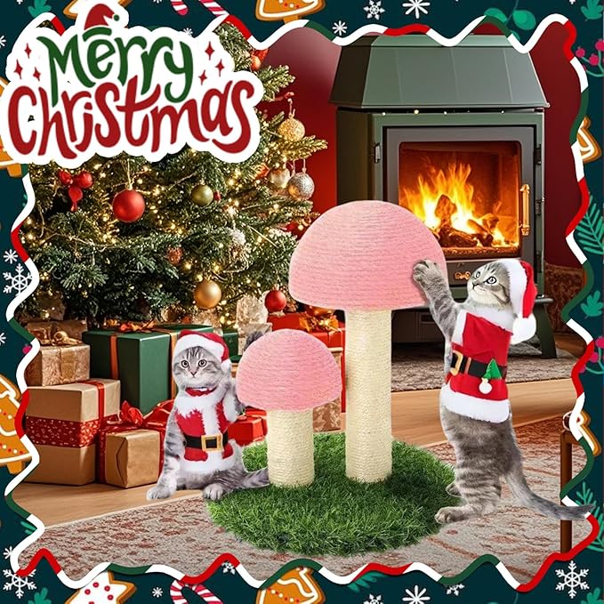 PowerKing Mushroom Cat Scratching Post, 15 x12 Inches Claw Scratching Post for Kitty, Natural Sisal Cat Scratchers Pole, Cat Interactive Toys, Cat Tree Tower (Pink)