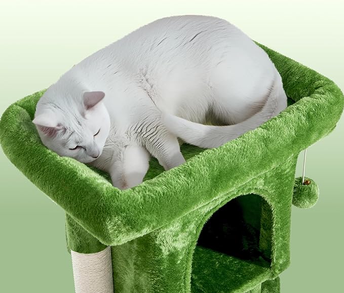 Yaheetech 23.5in Cat Tree, Cute Cat Tower for Indoor Cats with Wide Top Perch, Warm Condo, Sisal Scratching Posts for Large Cats, Green