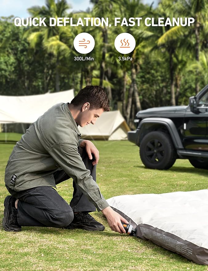 AstroAI Mini Air Pump for Inflatables with 3000mAh Battery Portable Air Mattress Pump with Camping Lantern Electric Air Pump with 5 Nozzles Inflate & Deflate Air Mattress, Vacuum Storage Bags Gray