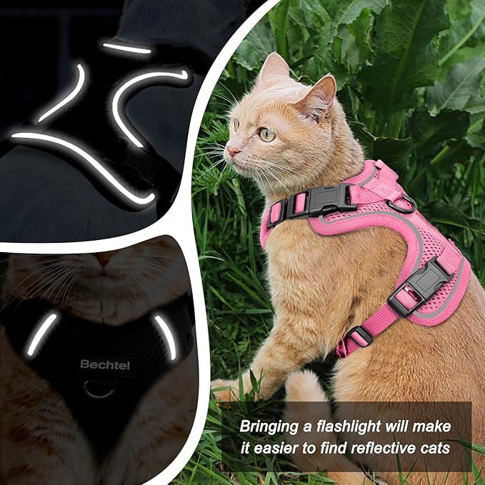 Cat Harness and Leash for Walking, The Upgrade Can be Adjusted in Four Directions and Breathable Cat Harness for Anti Escape That can be Fitted and Positioned, Reflective Strips Harness, Pink,M