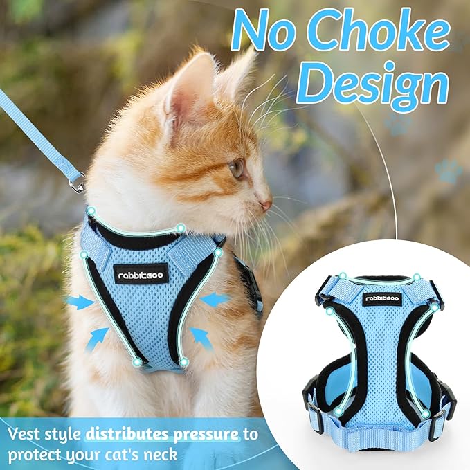 rabbitgoo Cat Harness and Leash for Walking, Escape Proof Soft Adjustable Vest Harnesses for Cats, Easy Control Breathable Reflective Strips Jacket, Light Blue, XS