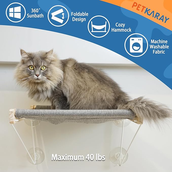 PETKARAY Cat Window Perch, Original Cat Hammock for Window, Foldable Cat Bed for Window Sill, Indoor Window Shelf Hammock Seat with Extra Suction Cups