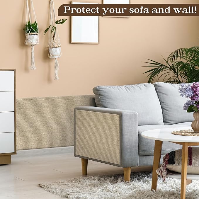 Cat Scratching Mat, 78.7"x15.7" Cat Carpet Self-Adhesive Carpet Mat Trimmable Replacement for Cat Tree, Cat Wall Scratcher, Cat Scratching Post, Shelf Shelves Couch Furniture DIY Protector, Khaki