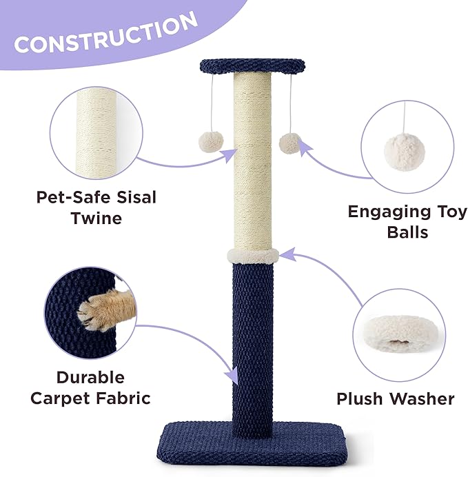 Lesure 34" Tall Cat Scratching Post - Highly Resistant Carpet Scratch Post, Premium Sisal Rope Scratch Posts Kitten and Adult Cats, Sturdy Large Scratch Pole with Hanging Ball, Blue