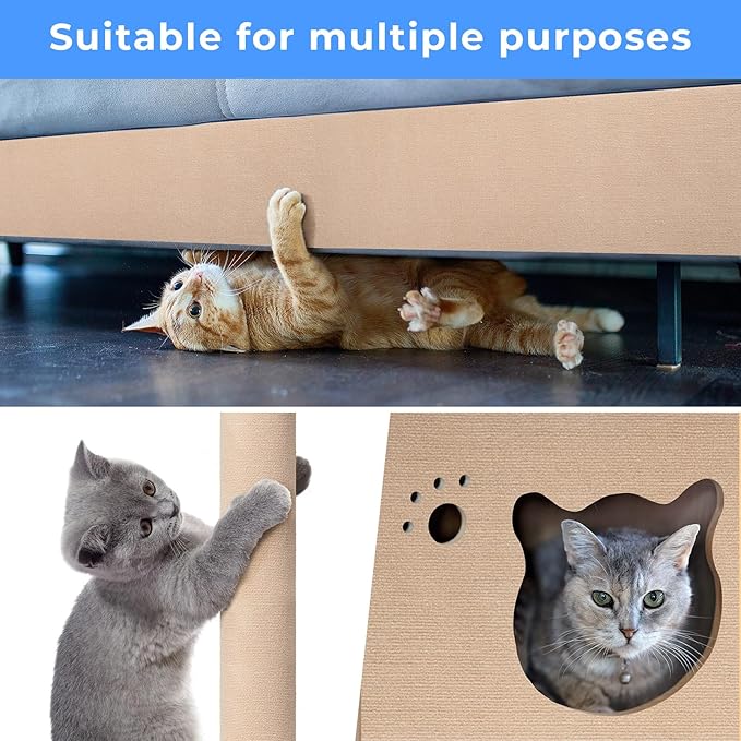 Cat Carpet remnants Cat Scratching Mat Trimmable Self-Adhesive Carpet DIY Climbing Cat Scratcher Cat Scratch Furniture Protector Covering Posts (78.7" x 15.8" Beige)