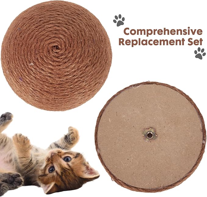 PowerKing Replacement Cat Scratching Post Caps, 3 Pieces Natural Sisal Mushroom Caps Cat Scratch Post Refill Parts for Refurbishment Decoration (Brown)
