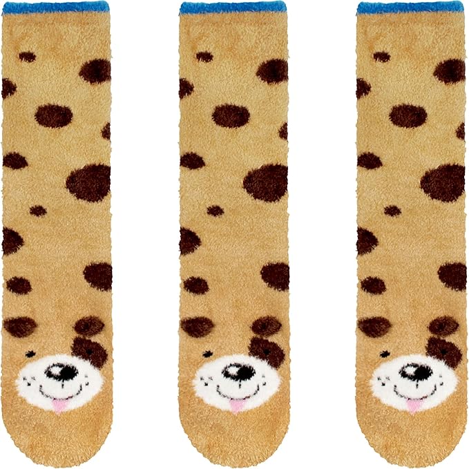 BambooMN Super Soft Warm Cute Furry Animal Non-Slip Fuzzy Cozy Fluffly Crew Winter Home Socks, Value Pack