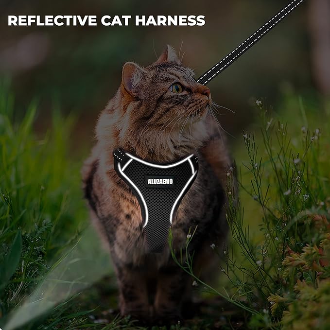 Cat Harness and Leash Set - Escape Proof Cat Vest Harness for Walking Travel Outdoor - Reflective Adjustable Soft Mesh Breathable Cat Body Harness for Small Medium Large Cat