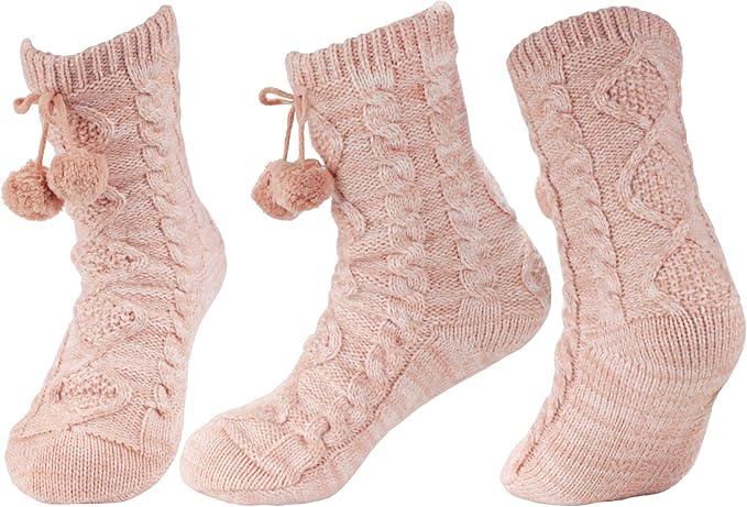 BambooMN Extra Thick Cozy Fuzzy Animal Thermal Cabin Plush Fleece-lined Knitted Crew Socks