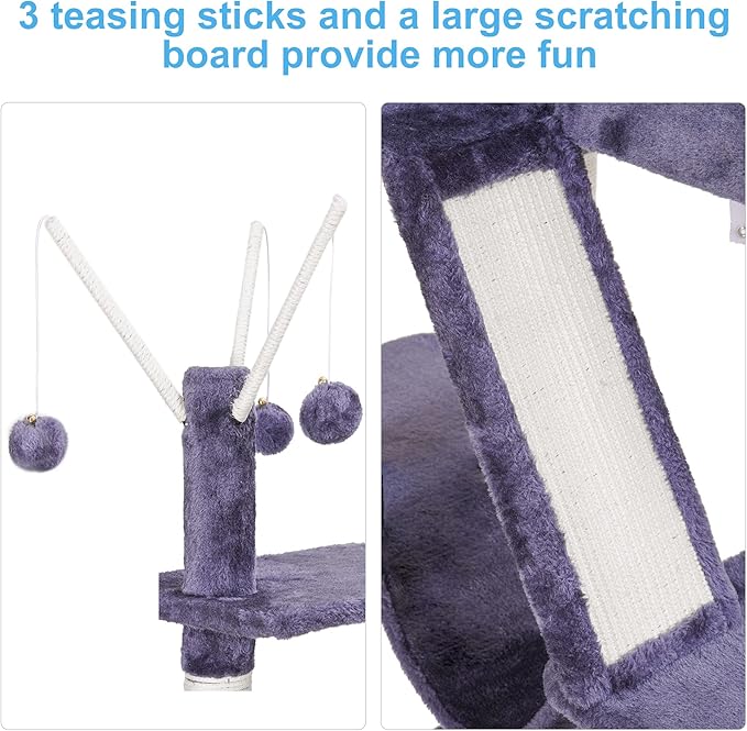 Hey-brother Cat Tree, 61 inch Cat Tower for Indoor Cats, Cat House with Padded Platform Bed, Toy Balls, Large Cozy Condo, Hammocks and Sisal Scratching Posts, Smoky Gray MPJ019G