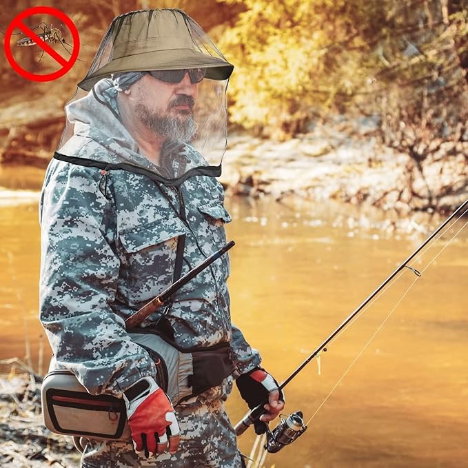 2 Pack Mosquito Head Net Mesh for Hiking & Outdoors,Bug Netting over Hat Adults Fishing,Insect Shield Protection Face Cover Mask Hood against Fly Midge Gnat