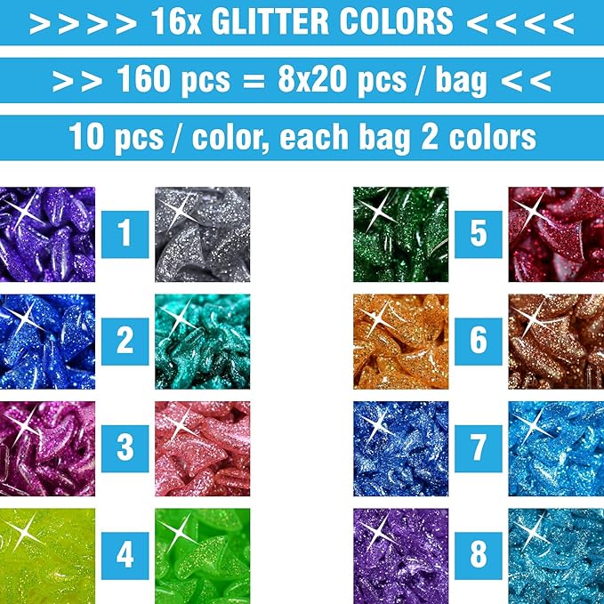 16x Glitter Colors / 160 pcs | Cat Nail Caps | Cat Claw Covers with Adhesives and Applicators (XS)