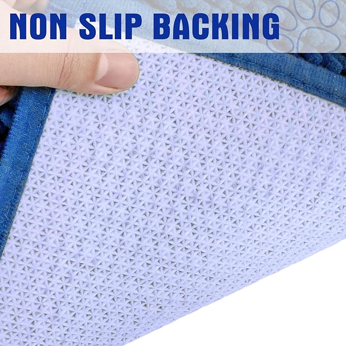 EXPAWLORER Dog Door Mat for Muddy Paws - Highly Absorbent Microfiber Dog Rug, Soft Chenille Dog Runner Rug Indoor Outdoor Floor, Non-Slip Large Pet Paw Cleaning Washable Mud Mat for Bathroom, Blue