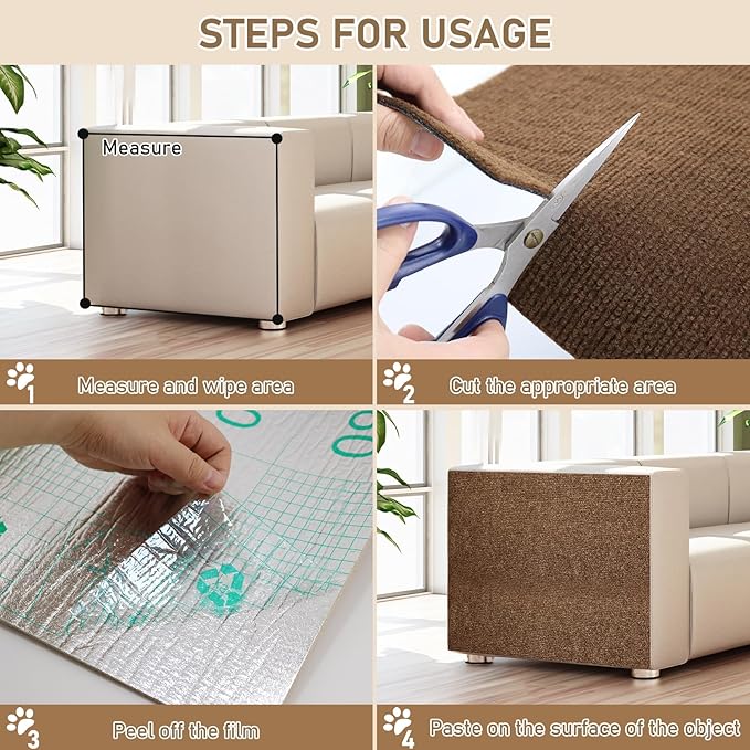 Cat Scratching Climbing Carpet Mat, Self-Adhesive Trimmable Anti Cat Scratcher Couch Furniture Protector from Cat Claws, Cat Post Covered Pad Replacement for DIY Cat Tree (Brown, 15.8" x 79")