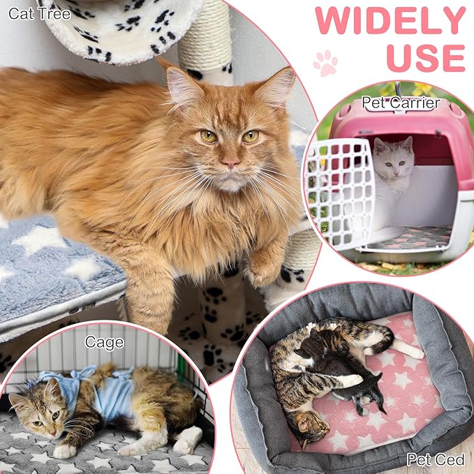 4 Pack Self Heating Cat Bed Cat Self Warming Pad with Removable Cover Extra Warm Thermal Pet Pad Washable Pet Crate Mat Anti Slip Kennel Pad for Indoor Outdoor Pets(Star,20 x 28 Inches)