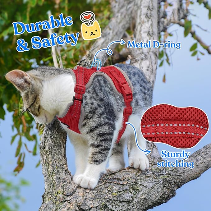 Supet Cat Harness and Leash for Walking Escape Proof, Adjustable Harness for Cats, Easy Control Small Cat Harness Red M