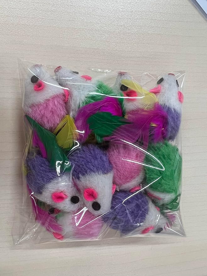 10PCS Cat Toy Mice Rattle Set,Interactive Cat Toy for Indoor Cats and Kittens,Assorted Color Catnip Toys Feather Tail