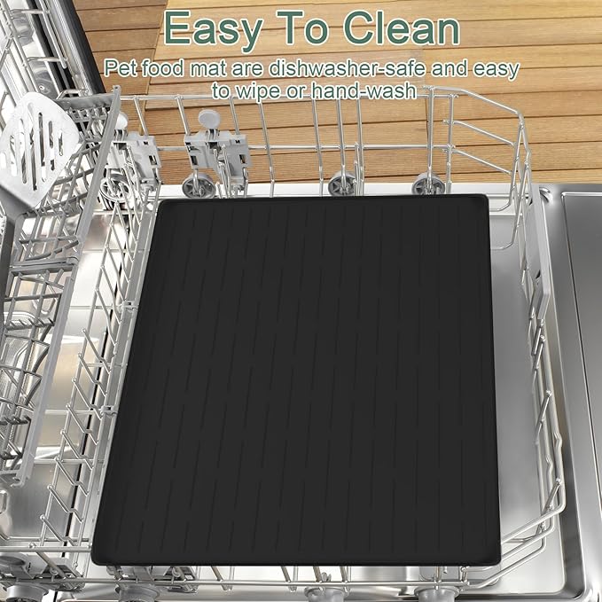 24"x16" Silicone Dog Food Mat with Raised Edges, Waterproof Non-Slip Pet Feeding Mat for Food & Water, Thick Durable Placemat for Cats and Dogs, Easy to Clean, Black