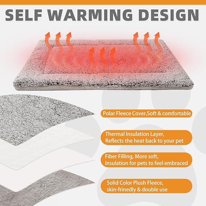 KOOLTAIL Double Used Self Warming Cat Bed Self Heating Cat Dog Mat 28*19inch, Soft Thermal Pet Pad for Indoor Outdoor, Dog Crate Pad, Washable Cat Bed Blanket for Large Kitten Puppy Small Animal, Grey