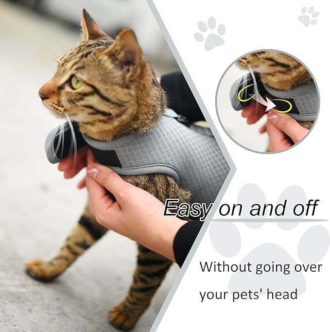 Kitty Harness and Leash for Walking Escape Proof Breathable Mesh Fabric, Solid Grey, X-Small, Adjustable Cat Walking Jackets, Padded Stylish Cat Vest