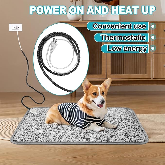 Large Dog Heating Pad, Pet Heated Pad Puppy Heating Pad for Whelping Box, Pet House Heat Pad, Waterproof Dog Heating Pad with Chew Resistant Steel Cord (Letter,34x21 in)