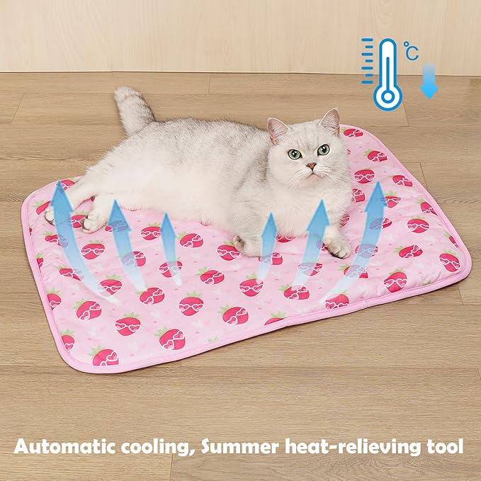 Dog Ice Pad Ice Silk Cats Kennel Mat Pet Cooling Pad Summer Cool Bamboo Mat Breathable Pad (Strawberry, M)
