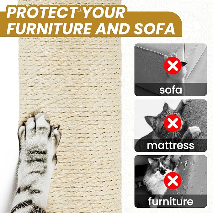 61" Large Cat Tree Tower for Indoor Cats with DIY Green Leaves Scratching Post Multi Soft Hang Ball Plush Cat House Furniture 360° Rotating Cat Scratch Board with Hammock, Beige